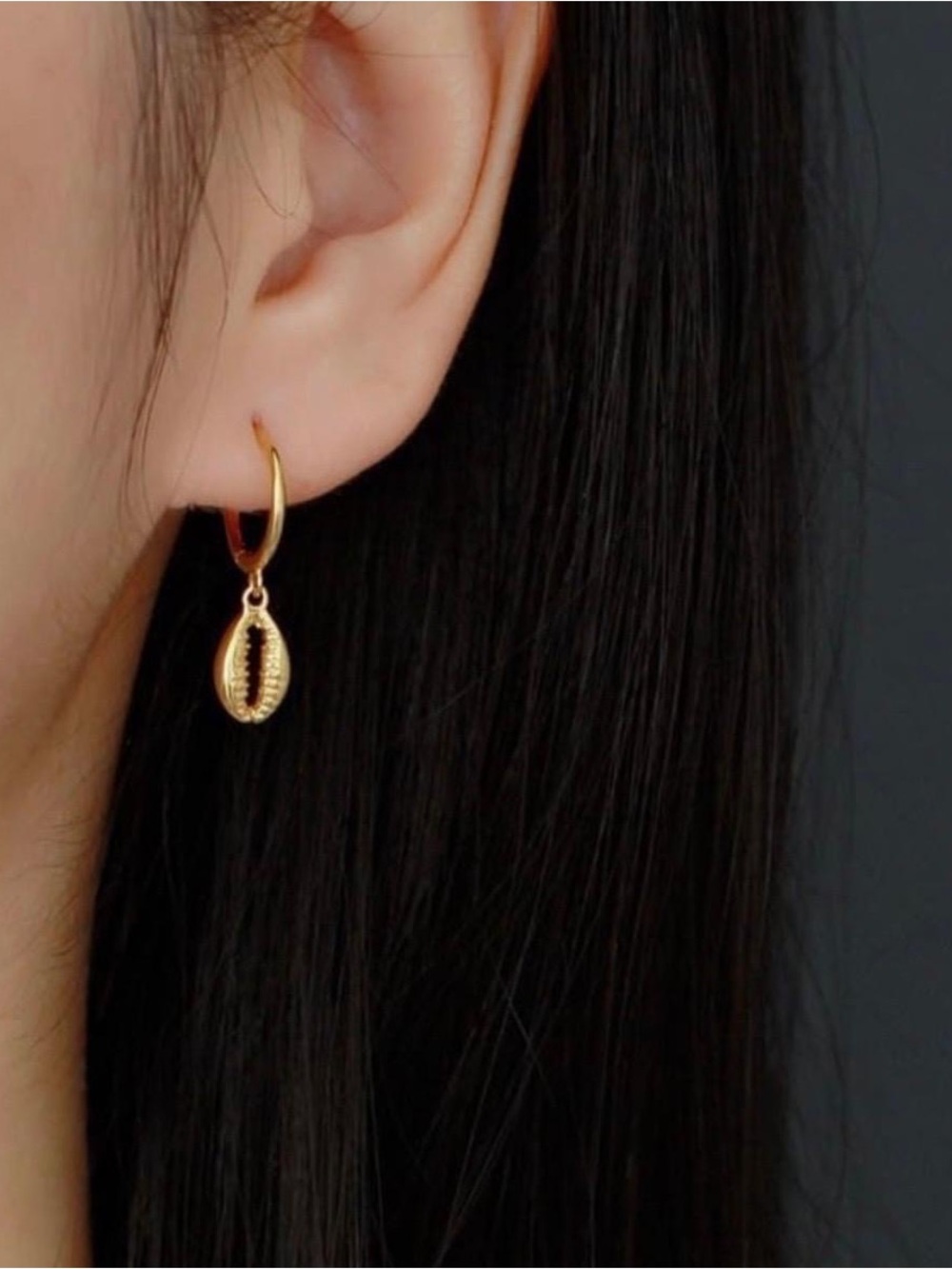 Gold Cowrie Hoop Earrings - Picture 2 of 5